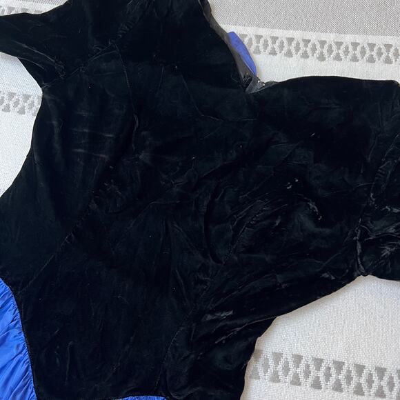 Vintage Jessica McClintock Gunne Sax Black Velvet Blue Prom Cocktail Party Dress - Picture 7 of 10